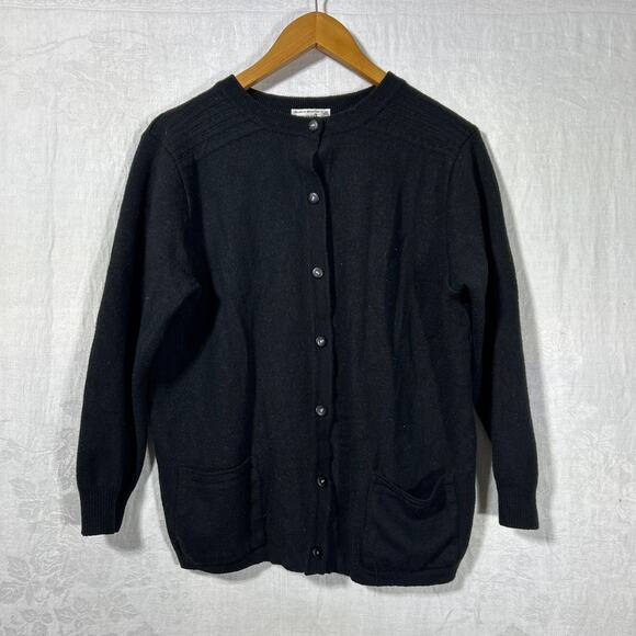 Gerwi Cardigan Sweater Large Black Merino Wool Blend READ - Picture 1 of 13